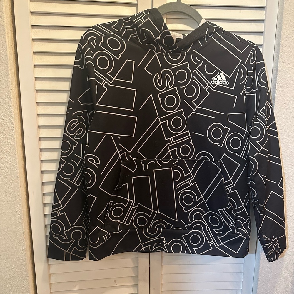 Adidas Kids Black and White Graphic Hoodie